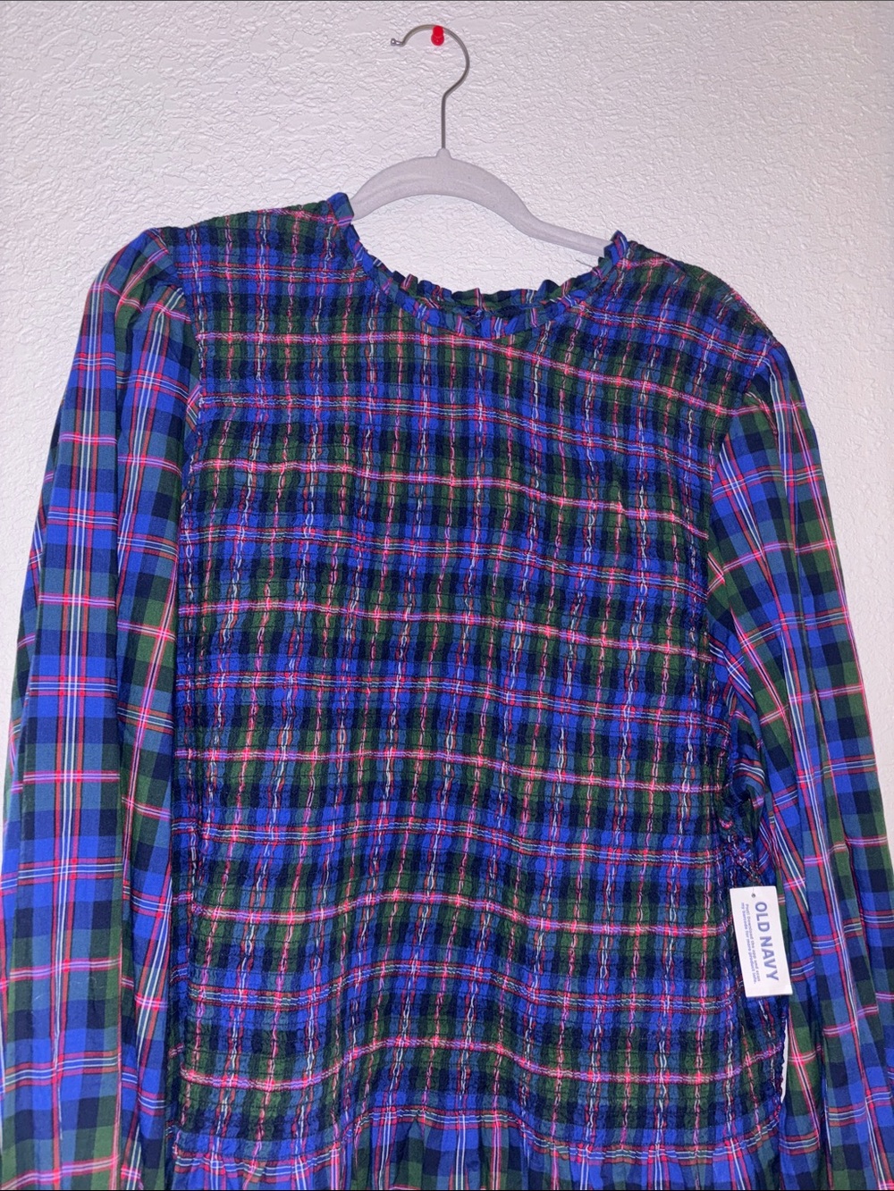 Old Navy Blue, Green Plaid Smocked Top